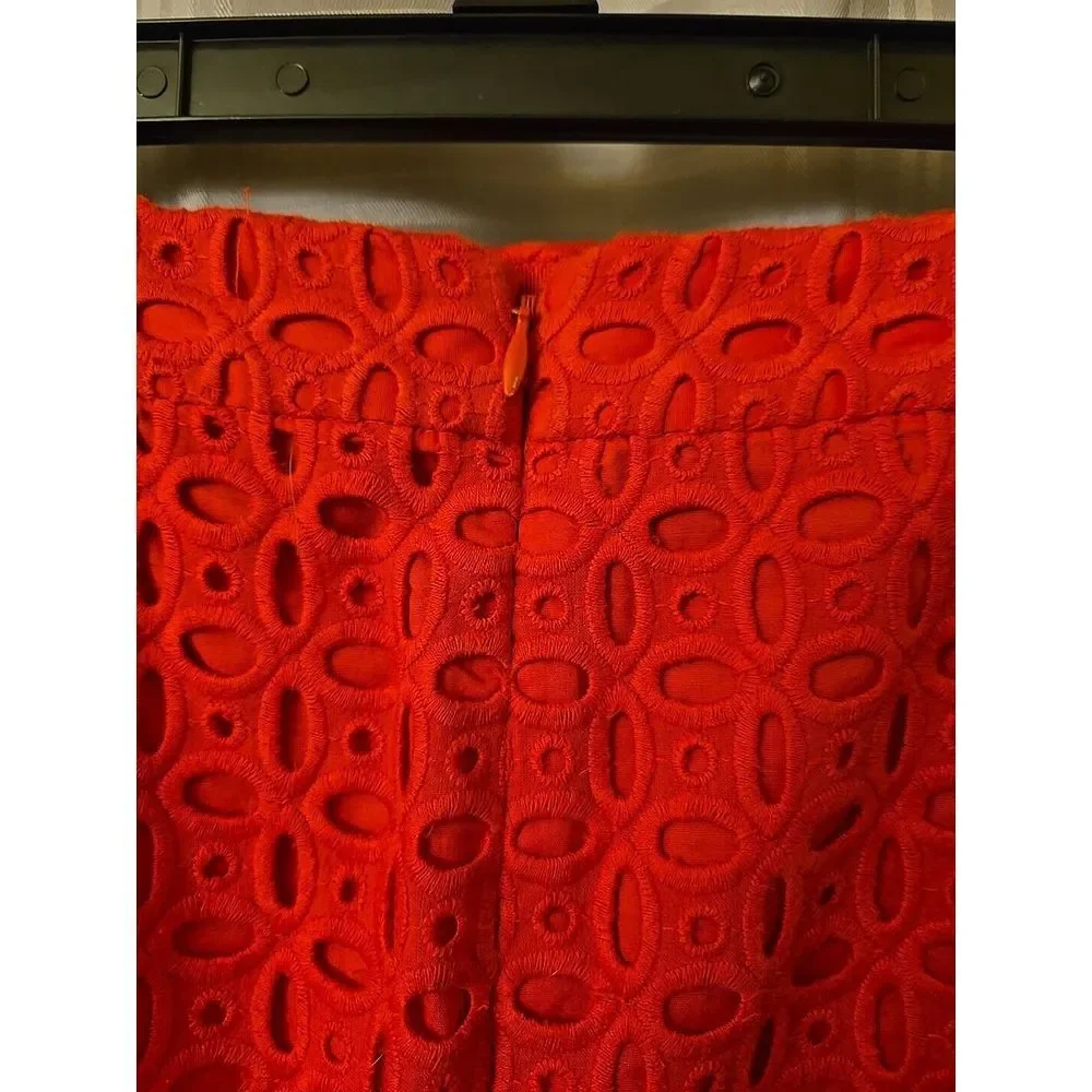 J Crew No. 2 Pencil Straight Skirt Ultra Eyelet Red‎ SZ 4 Classic Lined